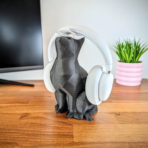 Cute Cat Headphone Stand Cat Headset Holder Kawaii Desk Decor Cat Sculpture  