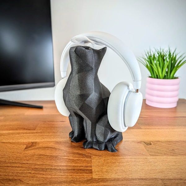 Cute Cat Headphone Stand - Cat Headset Holder - Kawaii Desk Decor - Cat Sculpture