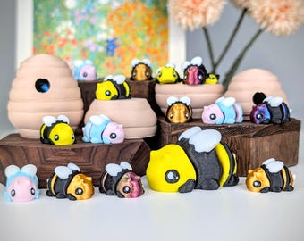 Bee Fidgets, Bumblebee Fidget Toy, Desk Pets, Desk Toys, Easter, Spring Accessories, Miniature Animals and Beehive, Gift for Her