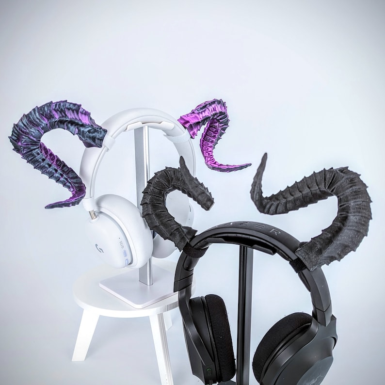 Tiefling Horns - Curved Ram Horns for Headphones - Headset Attachments - Beast Cosplay Accessory - Druid Horns Headband Horns