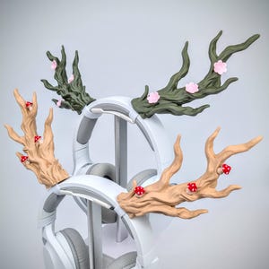 Druid Headphone Horns, Antler Cosplay Horns with Mushrooms, Tiefling Headset Attachments, Beast Cosplay Accessories
