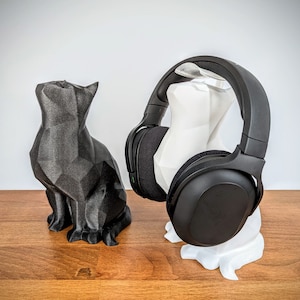 Cute Cat Headphone Stand Cat Headset Holder Kawaii Desk Decor Cat Sculpture image 6