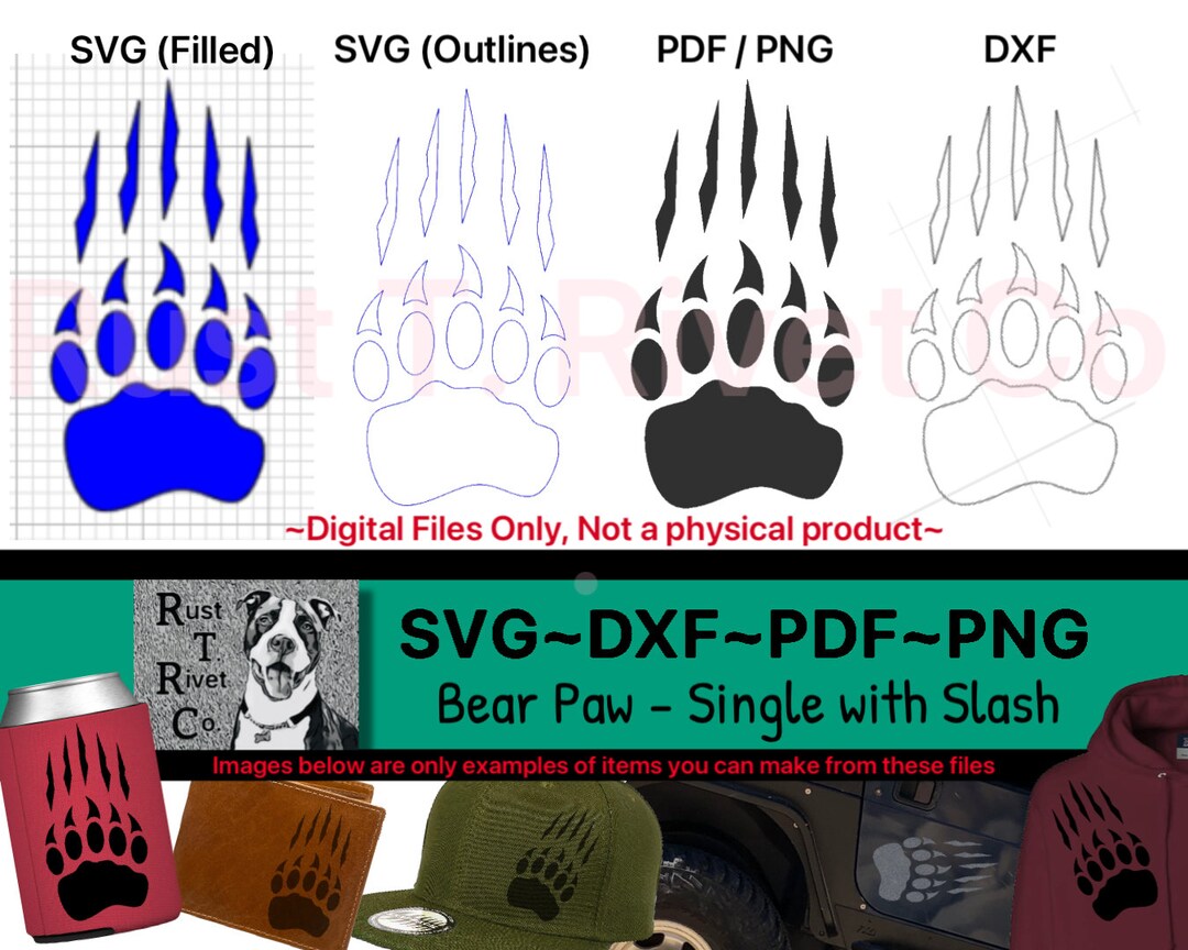 Bear Paw With Slash - Digital File - SVG PNG DXF - Etsy