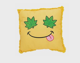Green Leaf Smiley Plush Pillow