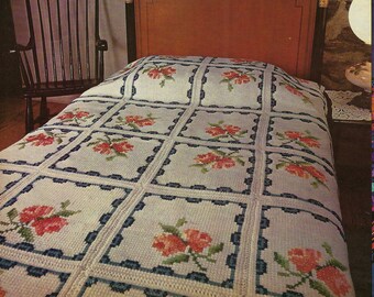 Copriletto Cameo Rose Vintage Crochet Pattern PDF