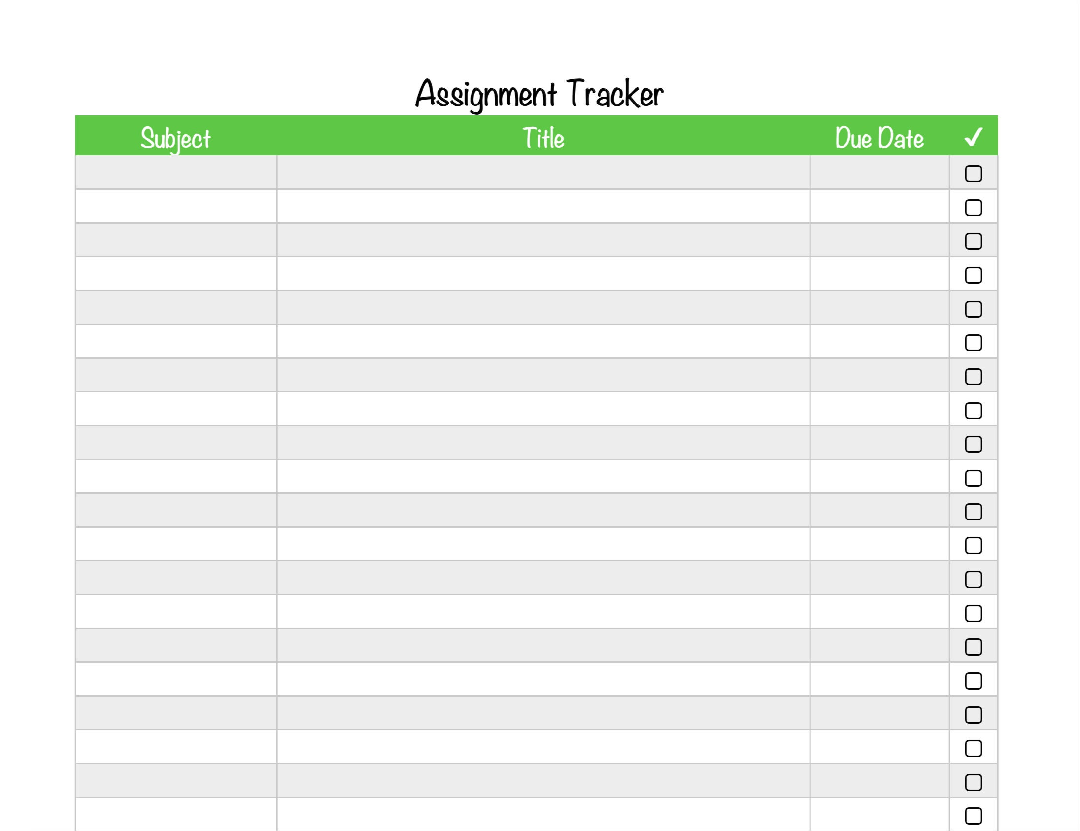 Homework tracker excel picture