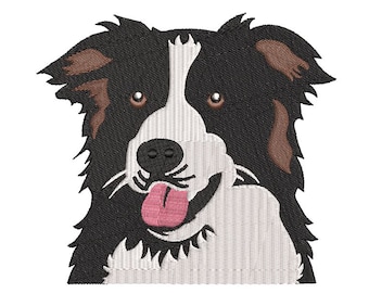 ボーダーコリーの刺繍デザイン：犬のポートレートパターン（デジタルダウンロード）