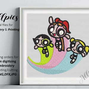 Embroidery design Powerpuff Girls cartoon, embroidery file  for kids. 2 sizes