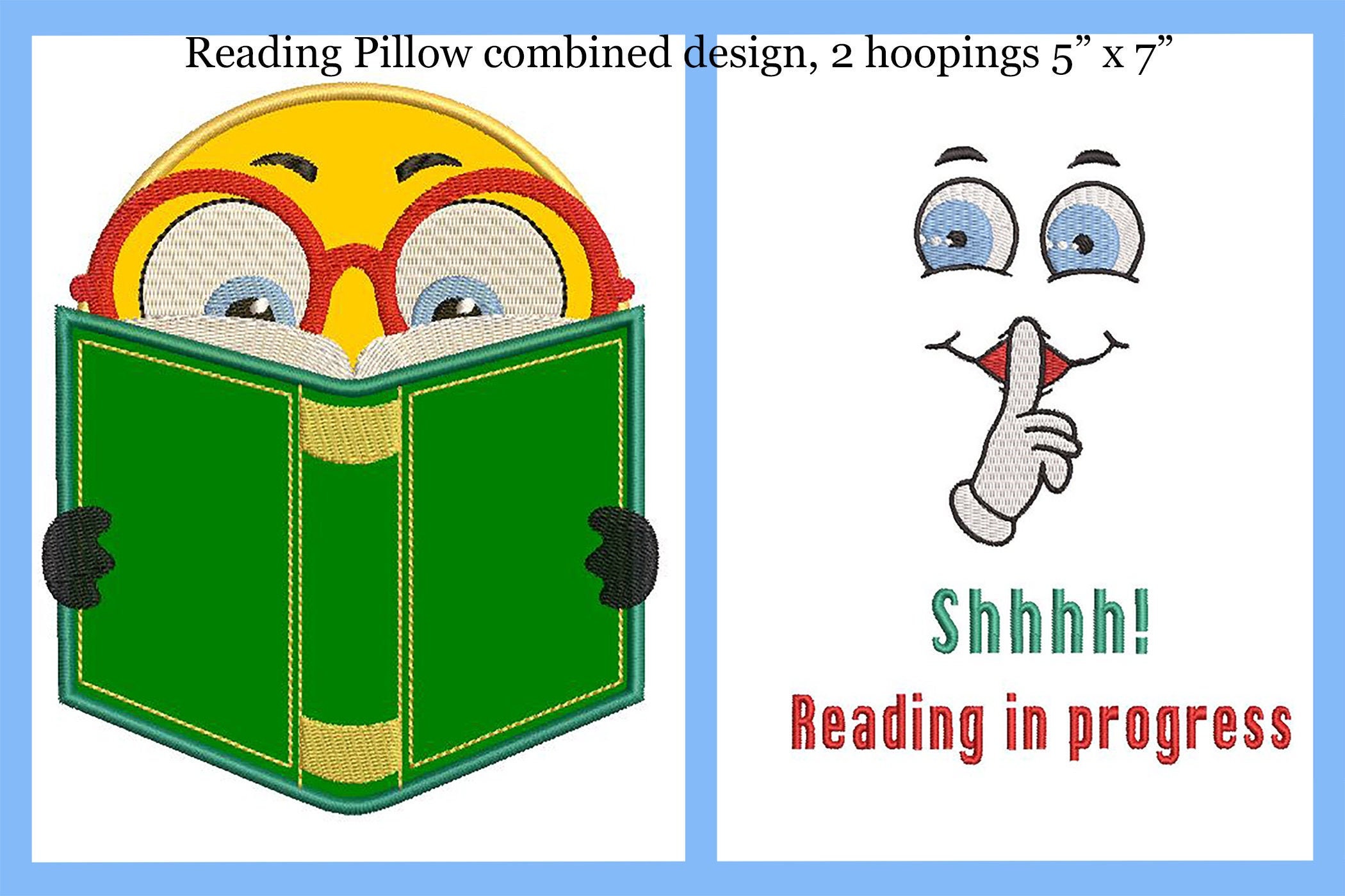 Embroidery files Reading pillow 2 combined designs in one | Etsy