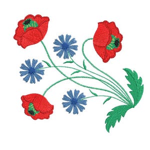 Embroidery designs red poppies and cornflowers embroidery machine files 3 sizes
