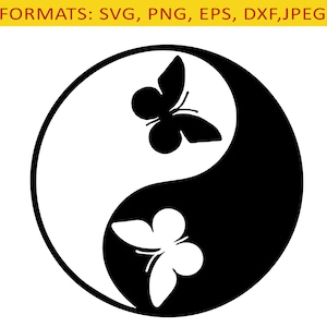 Fichiers de découpe SVG Yin Yang papillon, sublimation PNG clipart téléchargement immédiat, fichier imprimable., art mural imprimable