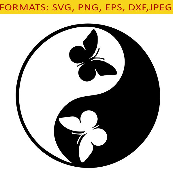 Yin Yang butterfly SVG cutting files, sublimation PNG clipart instant download, printable file., printable wall art