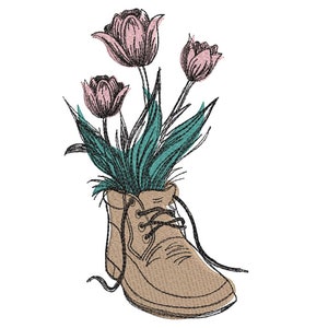Stickdatei Stickdatei stiefel und blumen minimal Stickdatei Stickdatei.