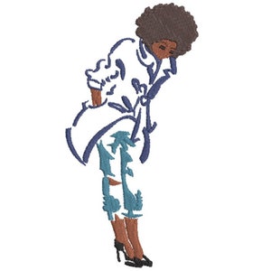 Clipart of a young black woman embroidery design 3 sizes.
