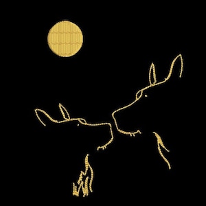Dogs an Moon embroidery designs one color  minimal embroidery files, stickdateien 2 sizes