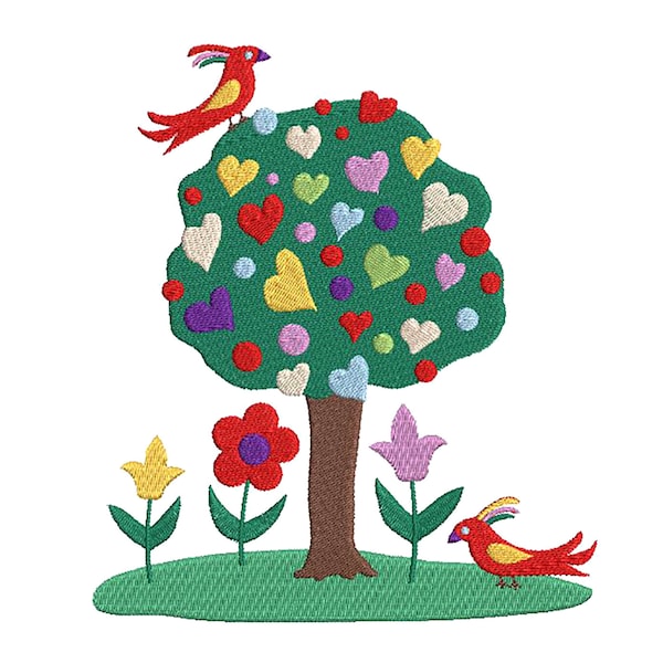 Embroidery designs Tree embroidery Flowers and Birds embroidery. kids art embroidery for children stickdateien