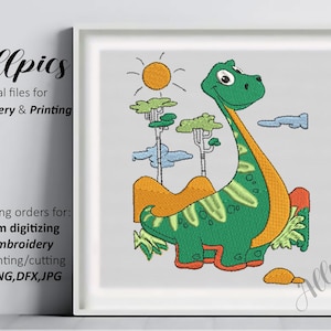 Embroidery designs Baby Dino, cartoon embroidery files for kids 2 sizes.