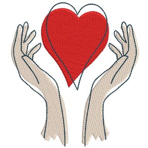 Embroidery design Valentine's day hands holding heart embroidery sketch, minimal embroidery machine files, 3 sizes, stickdatei.