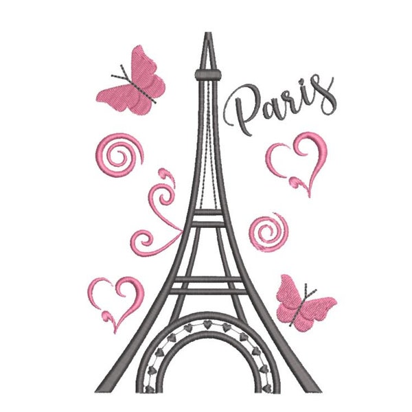 Eiffel embroidery design, instant download machine embroidery file,  Paris stickdatei 4 sizes