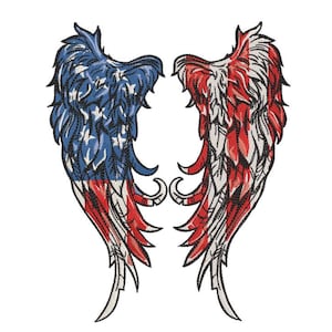 Wings with USA flag colors embroidery design Instant download, embroidery machine files 4 sizes.