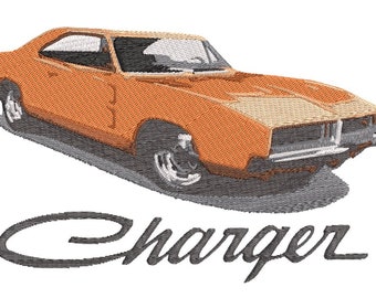 Embroidery machine files charger  1969 unique American muscle car, realistic Car embroidery design.