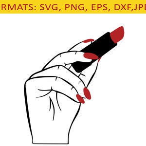 Woman hand holding lipstick SVG cutting files, sublimation PNG clipart instant download, jpg, Eps, DXF printable file., printable wall art