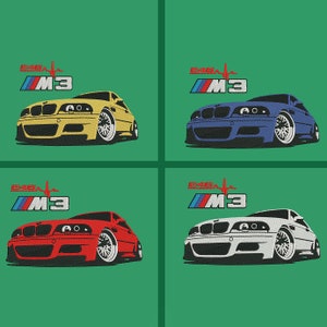 Kultige Auto Stickdatei E46 M3. Realistische Stickmaschinendateien