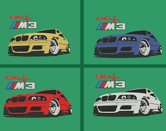 Iconic car embroidery design E46 M3. Realistic embroidery machine files