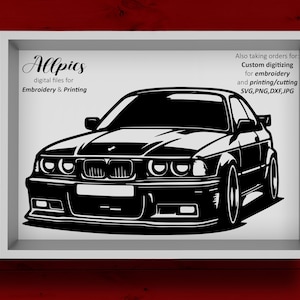 Voiture classique BMW e36, découpe de fichiers SVG, sublimation PNG, fichier imprimable haute résolution 6 formats, lisez la description pour plus de détails.
