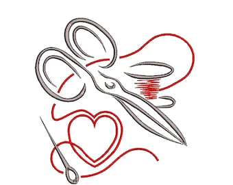 Embroidery for sewing enthusiasts Scissors and thread, instant download, 3 sizes, .