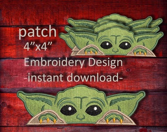 applique embroidery design, Baby Monster Peeping Applique Patch (Digital Download)