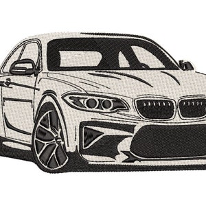 Puede incluir: Un dibujo en blanco y negro de un coche deportivo blanco con una parrilla y faros negros. El coche está de frente al espectador y tiene un diseño deportivo.