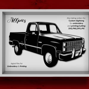 Chevrolet Silverado 1983 pickup, classic car SVG, sublimation PNG, high resolution printable file, 6 formats.