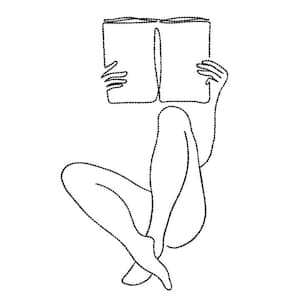 Embroidery files one line naked woman reading, minimal machine embroidery designs, stickdateien instant download 2 sizes