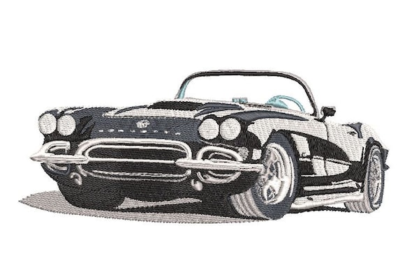 American Classic Coupe Embroidery Design, 50s Roadster Sport Car Machine Embroidery File, Vintage Coupe Pes Jef Dst