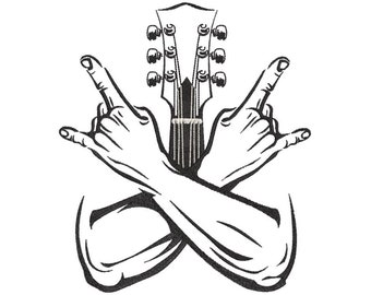 Embroidery design music guitar rock rocker stickdatei embroidery file instant download 3 sizes