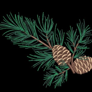 Embroidery machine files Christmas pine branch and cone embroidery designs 2 sizes.