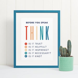Before You Speak, Think | PRINTABLE | Inspirational Quote | Classroom Art | Retro Wall Signs | DIGITAL DOWNLOAD