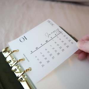 2026 Half Size Calendar Bookmarks Laminated Matte Vellum Set of 12 Personal Slim A5 Binder Inserts
