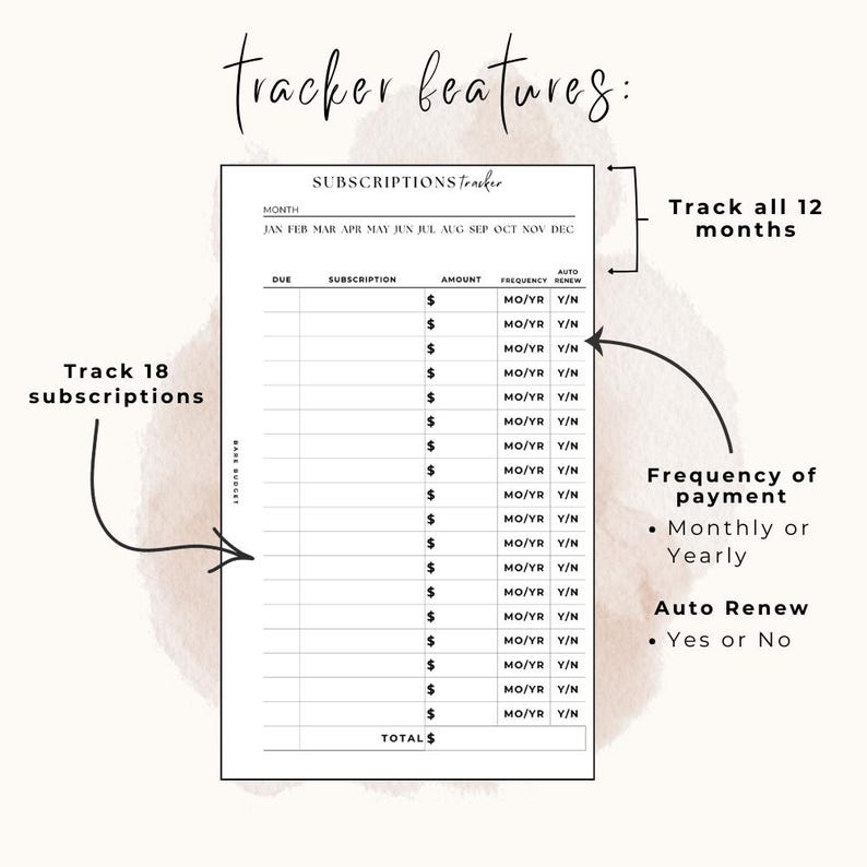 Subscription Tracker Dashboard Laminated Vellum Personal Size - Etsy