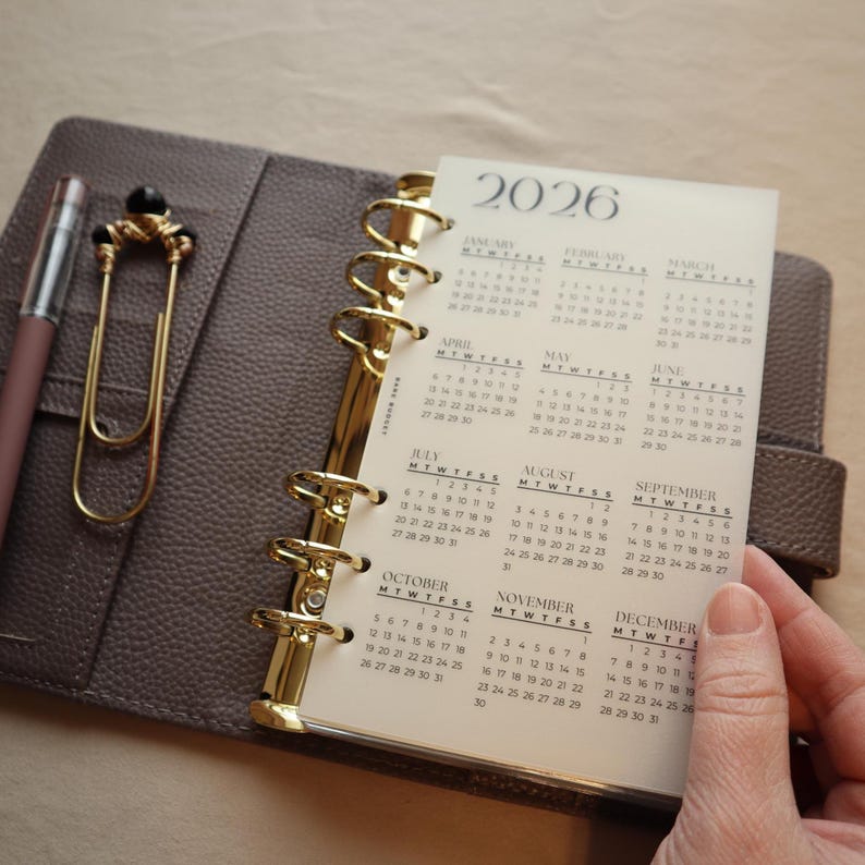 2026 Year at a Glance Dashboard Laminated Matte Vellum Pocket A7 Personal Personal slim A5 Binder Insert image 2