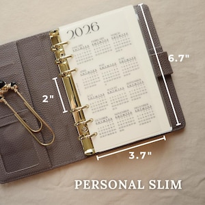 2026 Year at a Glance Dashboard Laminated Matte Vellum Pocket A7 Personal Personal slim A5 Binder Insert Personal Slim