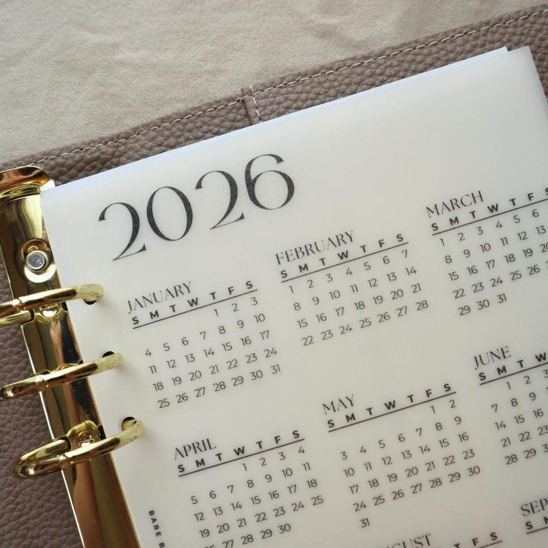 2026 Year at a Glance Dashboard | Laminated Matte Vellum | A7, A6 & A5 Binder Insert