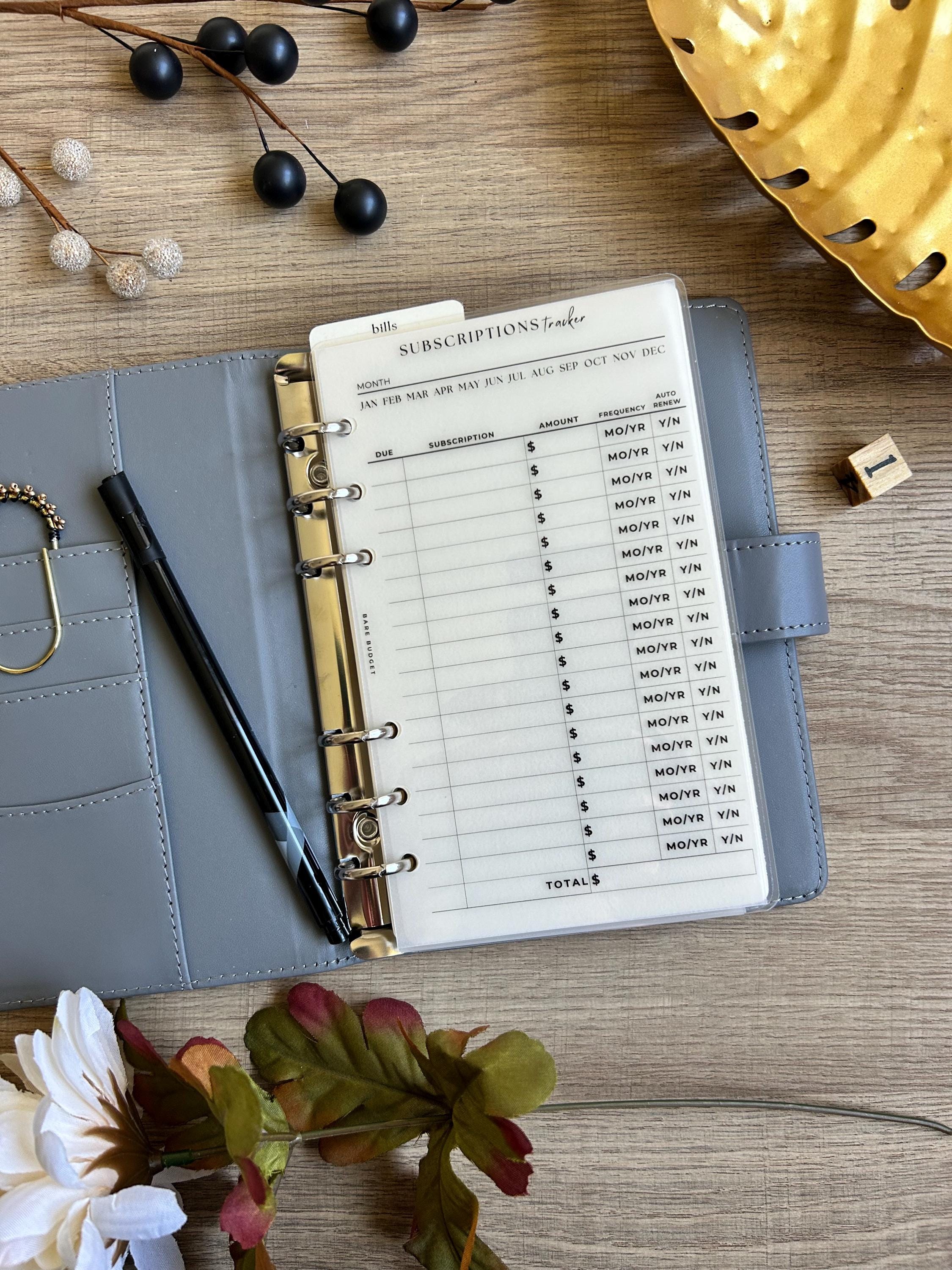 Subscription Tracker Dashboard Laminated Vellum Personal Size - Etsy