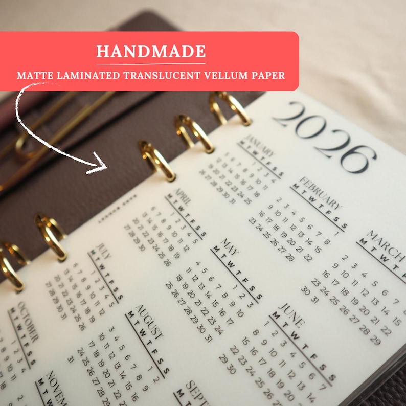 2026 Year at a Glance Dashboard Laminated Matte Vellum Pocket A7 Personal Personal slim A5 Binder Insert image 10