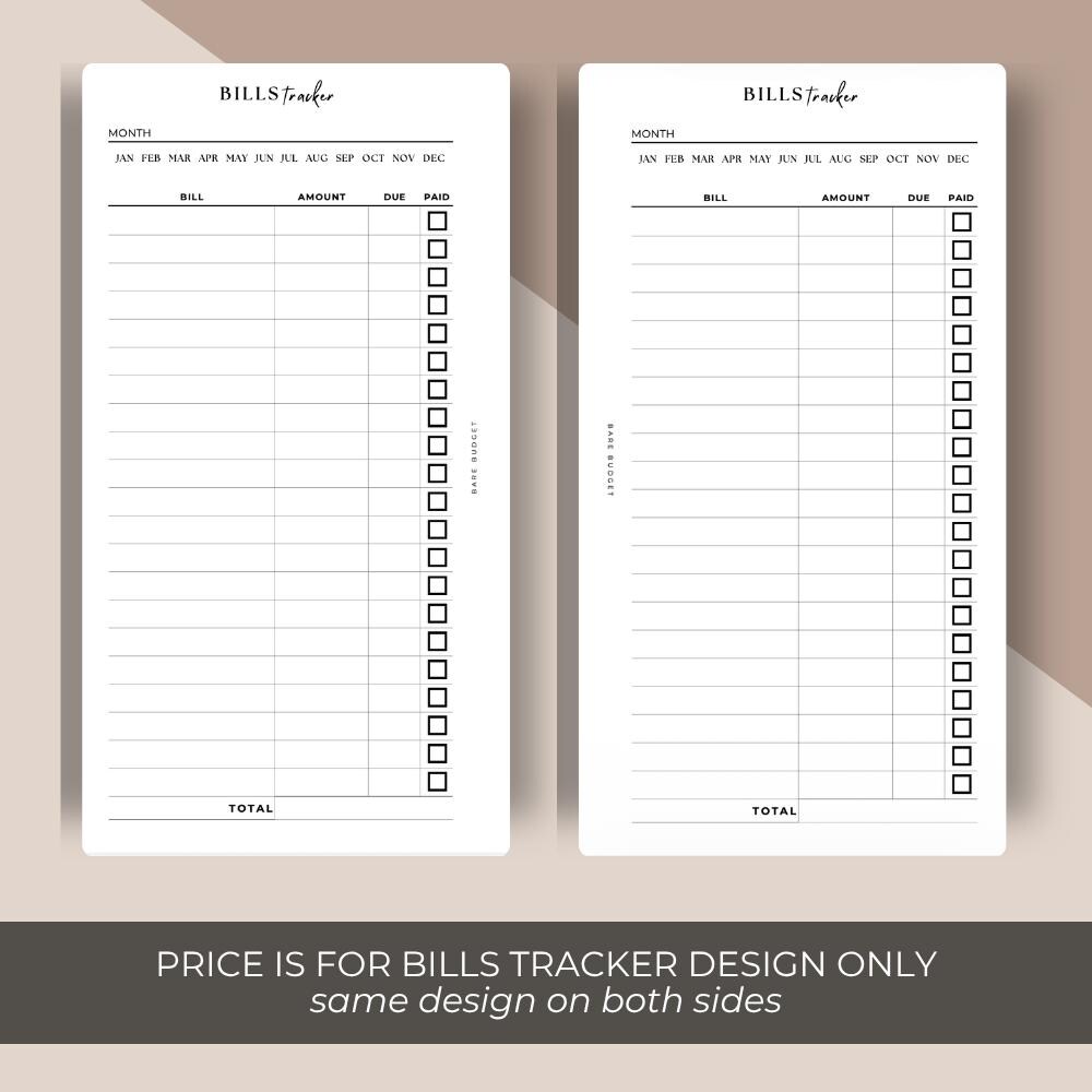 Bills Tracker Printable Personal Planner Insert Personal Wide A6 Budget ...