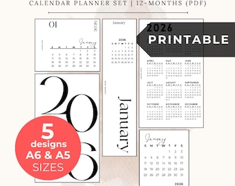 A6 A5 2026 Calendar Collection Binder Set 5 PDF Downloads
