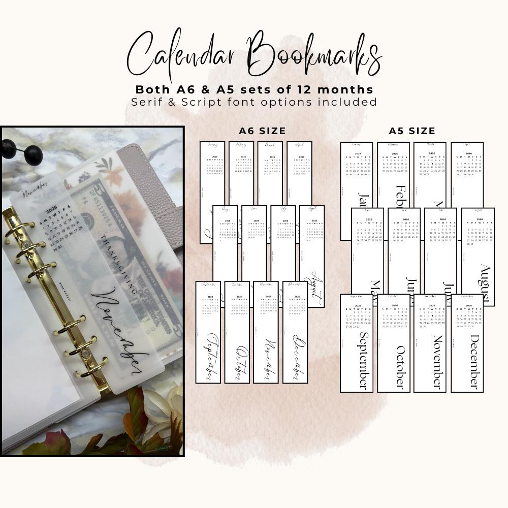 A6 A5 2026 Calendar Collection Binder Set 5 PDF Downloads - Etsy