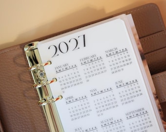 2027 Year at a Glance Dashboard Laminated Matte Vellum Pocket A7 Personal A5 Binder Insert
