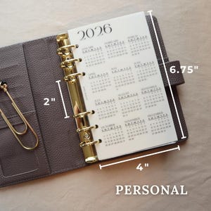 2026 Year at a Glance Dashboard Laminated Matte Vellum Pocket A7 Personal Personal slim A5 Binder Insert Personal